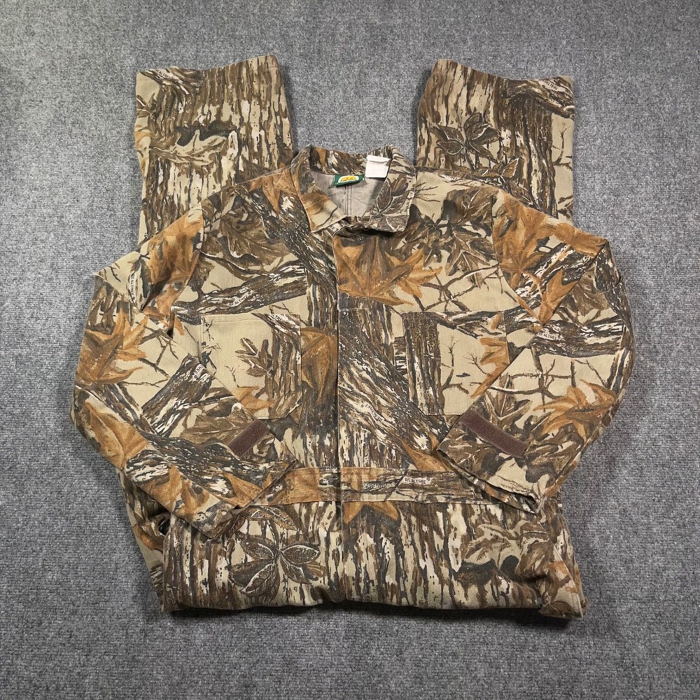 VTG Cabelas Realtree Camo Coveralls Mens XL Hunting Chamois Made in USA GORP - Picture 1 of 10